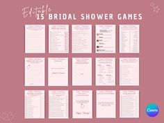 the ultimate bridal shower game is shown with pink background and white writing on it