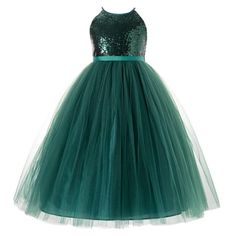 The elegant bodice features is made out of sparking sequins with a high neckline and keyhole detail at the back. The skirt has 5 layers, top 2 layers are made of elegant tulle. 3rd is layer of soft satin, 4th layer is a netting attached to the 5th layer for additional fullness, the 5th layer is a satin lining to bring comfort to your little girl while wearing the dress. The waistline is decorated with a ribbon sash to make this dress more elegant. Hidden zipper closure in the back. Size: size 4. Halter Flower Girl Dress, Sequin Halter, Princess Gown, Junior Bridesmaid Dresses, Junior Bridesmaid, Kids Outfits Girls, Flower Girl Dress, Junior Dresses, Dress Wedding