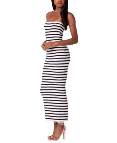 Edikted Knit Back Slitted Maxi Dress Date Outfit Summer, Rib Sweater, College Fits, Rib Stitch, Dress Knit, Ribbed Sweater Dress, Stripped Dress, Summer Fits, Long Black Dress