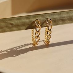 14k gold fill chain earrings | handmade by Token Jewelry in Eau Claire Gold Chain Link Earrings Tarnish Resistant, Gold Linear Dangle Earrings With Box Chain, Modern Yellow Gold Chain Link Earrings, Modern Link-style Earrings With Box Chain, Gold Plated Chain Link Earrings, One Earring, Create Something, Earring Sale, Silver Drop Earrings