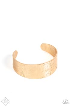 A thick gold band is swirled with rippling textures as it wraps around the wrist into a bold cuff design. Sold as one individual bracelet. Thick Gold Band, Paparazzi Fashion, Thick Gold Hoops, September Fashion, Gold Cuff Bracelet, Cuff Design, Pink Jewels, Gold Bracelet Cuff, Gold Cuffs