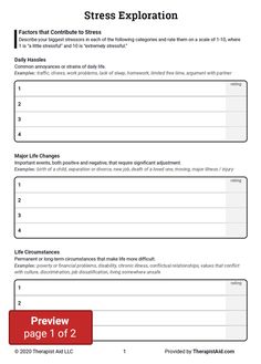 Stress Exploration (Worksheet) | Therapist Aid Therapist Aid Worksheets, Cleaning Journal, Wellness Worksheets, Somatic Experience, Group Worksheets, What Is Resilience, Mental Resilience