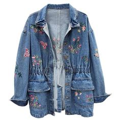 wickedafstore Clover Floral Embroidery Denim Jacket Trendy Spring Denim Jacket With Patch Pockets, Spring Button-up Denim Jacket With Patch Pockets, Spring Denim Blue Outerwear With Patch Pockets, Spring Button-up Denim Jacket With Pockets, Floral Embroidery Long Sleeve Denim Jacket For Fall, Long Sleeve Denim Jacket With Floral Embroidery For Fall, Trendy Floral Embroidered Denim Jacket For Spring, Floral Embroidered Long Sleeve Denim Jacket For Fall, Spring Denim Jacket With Pockets And Button-up