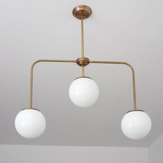 three lights hanging from the ceiling in a room