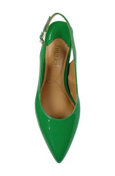 A slender slingback strap provides a perfect fit in a chic pointy-toe pump set on a walkable, architectural heel. 3 1/4" heel Synthetic upper, lining and sole Imported Spring Office Slingback Pumps With Branded Insole, Spring Slingback Pumps With Almond Toe And Buckle, Green Ankle Strap Slingback Pumps For Formal Events, Green Ankle Strap Slingback Pumps For Formal Occasions, Spring Almond Toe Slingback Pumps With Buckle, Green Pointed Toe Slingback Pumps For Formal Occasions, Chic Green Slingback Sandals For Formal Occasions, Green Pointed Toe Slingback Pumps For Summer, Green Slingback Pumps With Sculpted Heel