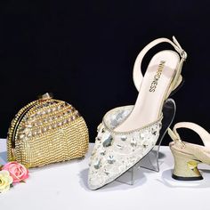 Fashionable Italian Shoes and Bag Set Nigerian wedding shoes and bag set Chic Gold Wedding Shoes For Guests, Gold Heels For Wedding Guest, Summer Formal Evening Bag, Gold Evening Bag For Summer Wedding, Evening Flat Heel Wedding Shoes, Luxury Wedding Bags For Summer, Chic Summer Bags For Wedding Guests, Glamorous Bags For Wedding Guests, Glamorous Formal Bags For Summer