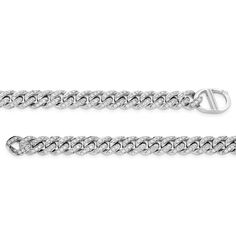 A stunning 18K solid white gold Miami Cuban chain is adorned with brilliant round diamonds in this luxurious bracelet. 18K solid white gold, also available in 18K yellow gold and 18K rose gold Gold weight: 53.11 grams 10.2 mm wide Miami Cuban chain 3 carats round handset diamonds The 7-inch chain secures with a custom clasp Luxurious custom designs crafted in Italy Custom length and gauges available for necklaces and bracelets Each item is custom made and not eligible for returns From the Alessi Domenico collection Luxurious Bracelet, Jared The Galleria Of Jewelry, Miami Cuban, Necklaces And Bracelets, Bracelet Clasps, Cuban Chain, 3 Carat, Diamond Stone, 1 Carat