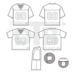 the front and back views of an american football jersey with numbers on it, as well as