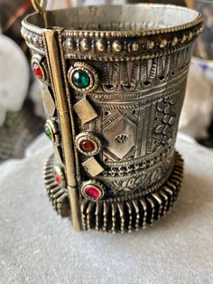 Amazing Old Berber Ornate Tribal Silver Heavy Vintate Antique Bracelet Weighs 170 grams Heavy Metal Bracelet For Festival, Heavy Metal Bracelets For Festival, Bohemian Metal Cuff Bracelet For Festive Occasions, Metal Bangle With Intricate Design For Festival, Antique Jeweled Bangle, Antique Jeweled Bangle Jewelry, Unique Jeweled Bangle Jewelry, Antique Metal Bracelets For Festivals, Metal Bracelets For Rituals