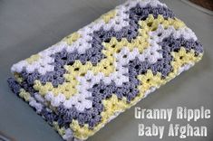 a crocheted baby afghan is sitting on a chair with the words granny ripple