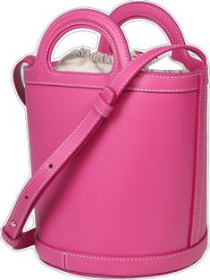 Cotton Pouch, Leather Bucket Bag, Fuchsia Color, Leather Bucket, Embossed Logo, Cow Leather, Bucket Bag, Cow, Shoulder Strap