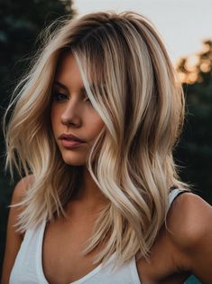 Bronze Shoulder Length Hair, Hair Color For 38 Year Old Women, Just Past The Shoulder Length Hair, Summer Hair 2024 Bronde, Shoulder Length Balayage Blonde, Short Blonde Hair Layers, Hair Cuts 2024trends Medium, Summer 2024 Hair Color Trends, Natural Looking Blonde Hair