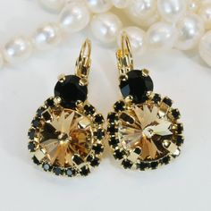 "Brown Black Earrings Champagne Black Earrings Black Brown premium Crystal large Drop Halo Earrings, Black Brown Leverbacks, Gold,GE102 Total diameter of the large stone and strass 5/8\" (16mm) The length of stone area 3/4\" (19mm) Total Length of earring 1\" (25mm) Will add just the right hint of color. Check the additional photos to choose different colors or finish. There are matching necklaces rings and bracelets to go with it in my shop. All items are sent in a jewelry gift box ." Black Round Crystal Earrings For Party, Black Crystal Earrings For Party, Black Round Clip-on Earrings For Party, Formal Jewelry, Large Stone, Halo Earrings, Wedding Jewelry Earrings, Black Earrings, Earrings Black