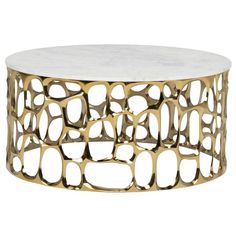 a white marble and gold metal coffee table