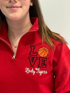 This casual comfy sweatshirt is the perfect shirt for your basketball team! Customize this jacket with your own team name. Customize the thread colors to match your team colors! Sample shown is a red 1/4 zip sweatshirt. To order, select size and shirt choice in drop down menu then add the following to the personalization box: 1. shirt color 2. team name or player's name 3. thread color for the LOVE (not the basketball, just the words) 4. thread color for the team name and monogram(if purchased) Cheer Coach Gifts, Love Basketball, Personalized Sweater, Personalized Basketball, Team Jackets, Cheer Coaches, Basketball Coach, Basketball Mom, Coach Gift