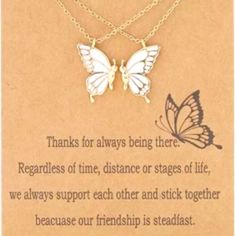 Wow Your Mother, Daughter Or Bestie With This Beautiful, Sentimental, Keepsake Quality Pair Of Vermeil Butterfly Pendants In White Enamel Trimmed In Real 18k Gold Over Sterling Silver. New. One For You And One To Share With Your Best Girl Be It Friend Or Mother/ Daughter. Comes On Sentiment Card. Each Piece Is 1-1/8" Tall X 3/4" Wide On 18-21" Adjustable Chain. Dainty White Necklace For Best Friend Gift, Personalized White Necklace For Best Friend Gift, Personalized White Necklaces For Best Friend Gift, Personalized White Necklace For Friendship, Personalized White Jewelry, White Personalized Jewelry, White Necklace For Friendship And Mother's Day, White Necklace For Friendship On Mother's Day, Cz Stone Necklace