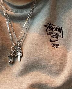 Stussy Necklace, Chrome Aesthetic, Chrome Hearts Necklace, Stussy Crewneck, Stussy Sweatshirt, Nike Stussy, Chrome Hearts Jewelry, Streetwear Jewelry, Dope Jewelry Accessories