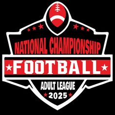 the national championship football logo with red and white stars on it's black background