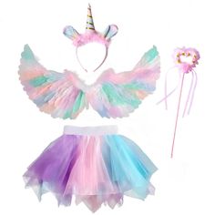 PRICES MAY VARY. Girls dress up costume includes rainbow bustier dress, Rainbow unicorn headband, Rainbow feather wings, princess wand. The unique design with fairy tale elements makes your little girl the most eye-catching center of attention in the crowd. The perfect gift set for girls ages 3-8. The toddler dress up will make her shine for birthdays, parties, cosplay and more! The Rainbow Skirt has an elastic waistband that fits most children, the skirt is 12 inches long, the rainbow feather w Unicorn Fairy Costume, Unicorn 4th Birthday Party, Toddler Unicorn Costume, Princess Bustier, Unicorn Costume Kids, Toddler Dress Up, Rainbow Wings, Rainbow Feather, Princess Wands