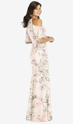 Ruffle Cold-shoulder Mermaid Maxi Bridesmaid Dress In Blush Garden | The Dessy Group Mob Dress, Maxi Bridesmaid Dress, Mermaid Maxi Dress, Garden Size, Maxi Bridesmaid Dresses, Mob Dresses, Infinity Dress, Dress Order, Color Blush