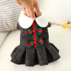 Designer Fashion Look Dog Dress Warm Fleece Wool Fabric Gray Cotton Ribbon Nwt Dog Dress Pattern, Velvet Socks, Puppy Dress, Bow Skirt, High Fashion Dresses, Clothes Winter, Princess Skirt, Pet Dress, Dog Dress