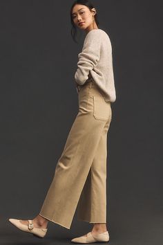 Perfectly polished from hip to hem, the top-rated Ettie features a subtly flared wide leg that crops just above the ankle. | The Ettie High-Rise Crop Wide-Leg Jeans by Maeve in Beige, Women's, Size: 25, Cotton/Elastane/Lyocell at Anthropologie Casual Cropped Wide Leg Pants For Fall, Cropped Cotton Wide Leg Pants For Fall, Cropped Wide Leg Cotton Pants For Fall, Chic Cropped Leg Flare Jeans For Fall, Chic Cropped Flare Jeans For Fall, Beige Wide Leg Flare Jeans For Fall, Chic Cotton Wide Leg Pants For Fall, Cropped Wide Leg Pants For Work In Fall, Versatile Wide Leg Flare Jeans For Fall