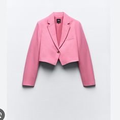 Brand New With Tags. Cropped Blazer. 24% Linen. Tonal Interior Lining. Front Button Closure. Size Is S But Runs Large. That Is Why S/M Pink Cropped Blazer For Spring, Pink Cropped Blazer For Work, Pink Cropped Blazer For Workwear, Zara Cropped Blazer For Work, Zara Cropped Blazer For Workwear, Elegant Zara Cropped Jacket For Spring, Spring Pink Cropped Jacket For Work, Pink Cropped Jacket For Spring Workwear, Tailored Cropped Jacket With Buttons For Spring