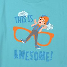 Let your curiosity run wild with Blippi! Join Blippi and his friends as they explore real-life places and learn through play with adorable new officially licensed apparel for the whole family from Blippi! This Girls' Blippi This is Awesome Cropped T-Shirt features an animated version of Blippi in his iconic orange and blue outfit along with a larger version of his orange glasses and the phrase: "This is Awesome" in blue across the front. Get your Blippi gear today and get in all the fun! Blue Fun T-shirt For Playtime, Playful Blue T-shirt For Playtime, Fun Blue T-shirt For Playtime, Funny Blue Tops For Playtime, Blue Pre-shrunk T-shirt For Playtime, Pre-shrunk Blue T-shirt For Playtime, Orange And Blue Outfit, Orange Glasses, Learn Through Play