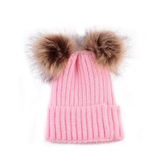 Cute Double Pom Pom Hat. Shop Hats on Mounteen. Worldwide shipping available. Double Pom Pom Beanie, Fur Pom Pom Beanie, Fur Pom Pom Hat, Pink Beanie, Kids Winter Hats, Pom Pom Beanie Hat, Crochet Knit Hat, Warm Winter Hats, Faux Fur Pom Pom