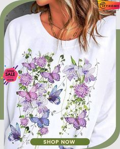 Casual Floral Sweatshirt Casual Printed Sweatshirt For Fall, Spring Long Sleeve Graphic T-shirt, Trendy Long Sleeve Floral T-shirt, Trendy Long Sleeve Floral Print T-shirt, White Long Sleeve Sweatshirt For Spring, White Floral Print Tops For Winter, White Letter Print Sweater For Spring, Printed Crew Neck Casual Sweatshirt, Casual Printed Crew Neck Sweatshirt