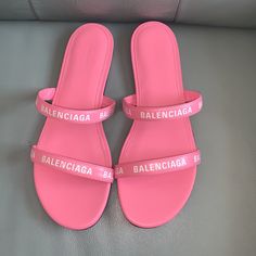 37.5 Eu,Pink/ White Logo-Detailed Slide Sandal Leather Upper And Lining/Synthetic Sole Made In Italy Chic Pink Slip-on Slides, Chic Pink Flat Slides, Chic Pink Slip-on Sandals, Spring Luxury Pink Slides, Pink Leather Slides With Branded Insole, Pink Synthetic Slides With Flat Heel, Pink Leather Open Toe Slides, Pink Sandals With Single Toe Strap And Branded Heel, Pink Leather Slides With Flat Heel