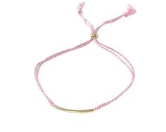 Cord bracelets are modern, casual, fun, and versatile! Wear one by itself, or layer them with other cord or chain bracelets for a trendy look. Pink and gold is the theme for this bracelet - a gold tube bead and a gold slider bead contrasts well with the dark pink double stranded silk cord. The bracelet is adjustable by sliding the cord to the perfect length. A great everyday bracelet! MATERIALSilk cordGold filled curved tube beadGold filled silicone slider beadSIZEAdjustable corded bracelet - one size fits mostWHAT IS GOLD FILLED?We used to have just 2 choices: pure gold or gold plated. The first was very expensive, and the second was…well…not very good.Our gold filled jewelry is designed to last you a lifetime without the price of solid gold pieces. Instead of a thin layer of gold that ca Casual Gold Bracelet With Adjustable Cord, Gold Casual Braided Bracelets With Adjustable Length, Trendy Gold Beaded Bracelet With Adjustable Length, Casual Gold Braided Bracelet With Adjustable Length, Trendy Gold Friendship Bracelets For Everyday, Trendy Gold Braided Bracelet With Adjustable Length, Casual Gold Bracelets With Sliding Knot, Trendy Gold Bracelet With Sliding Knot, Trendy Gold Braided Bracelet With Sliding Knot