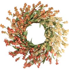 a wreath with orange and yellow flowers on it