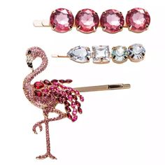 Beach Paradise vacay worthy, our Pink Flamingo 🦩 Glitz Hair Pin Set comes with three hair pins in tropical, bright colors! ** All hair accessories are FINAL SALE for hygienic reasons. Flamingo Hair, Hair Accessories For Wedding, Accessories For Wedding, Bobby Pin Hairstyles, Crystal Hair Clips, Beautiful Hair Accessories, Rhinestone Hair Clip, Crystal Hair Pins, Pearl Hair Clip