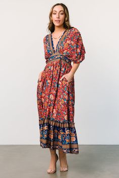 Get a boho look this season with our new Leeanne Midi Dress! Available in 2 fun floral prints, this midi flows and fits like a summer dream. Red Bohemian Floral Print Dress, Red Bohemian Dress With Floral Print, Red Bohemian Maxi Dress With Paisley Print, Bohemian Red Maxi Dress With Vibrant Print, Red Paisley Print Dress For Vacation, Boho Aesthetic Outfit, Boho Border, 34c Size, Red Boho Dress