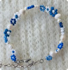 Trendy Blue Beaded Bracelet, Trendy Blue Beaded Chain Bracelet, Trendy Blue Bracelets With Adjustable Chain, Blue Beaded Bracelets With Extender, Handmade Blue Chain Bracelet As Gift, Blue Adjustable Chain Bracelet, Handmade Adjustable Blue Pearl Bracelet, Adjustable Blue Pearl Bracelet Gift, Adjustable Blue Pearl Bracelet For Gift