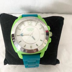 Reposhing This Item I Purchased From @Lauli0007. Loved It, But Ready To Rotate For Something New. Some Light Scratches On The Silver. Questions? Leave A Comment Below! Unisex Watches, Coach Accessories, Accessories Watches, Something New, Blue Green, Color Blue, Women Accessories, Green, Silver