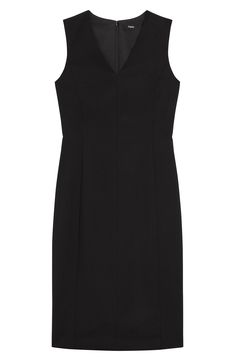 Shape-highlighting princess seams trail down this desk-to-dinner dress crafted from stretch-kissed wool in a classic sheath silhouette. 43" length (size 8) Hidden back-zip closure V-neck Sleeveless lined 96% wool, 4% elastane Dry clean Imported Classic Sheath Bodycon Dress, Sleek Workwear Dresses With Fitted Bodice, Classic Stretch Sheath Bodycon Dress, Classic Stretch Formal Dresses, Classic Stretch Bodycon Dress For Work, Classic Fitted V-neck Bodycon Dress, Elegant Elastane Bodycon Dress For Work, Elegant Bodycon Dress For Work, Sleek Fitted H-line Dresses