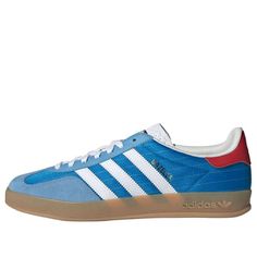 adidas Gazelle Indoor 'Olympic Blue' IF9643 Blue Low-top Sneakers With Three Stripes, Blue Sneakers With Three Stripes Branding, Adidas Blue Sneakers With Three Stripes, Blue Sporty Sneakers With Three Stripes, Blue Streetwear Sneakers With Three Stripes, Blue Casual Athletic Sneakers, Blue Casual Athletic Fit Sneakers, Blue Athleisure Sneakers With Adidas Branding, Spring Blue Adidas Sneakers