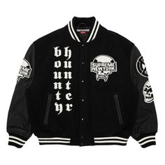 Find SUPREME X Bounty Hunter Varsity Jacket on Editorialist. Supreme x Bounty Hunter Varsity Jacket 'Black' Varsity Jacket Black, Bounty Hunter, Varsity Jacket, Top Brands, Luxury Fashion, Black