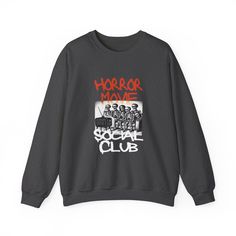 Horror Movie Social Club, Horror Movie Shirt, Halloween Shirt, Halloween Movies, Halloween Party, Horror Shirt, Halloween Sweatshirt - Etsy Cotton Punk Halloween Sweatshirt, Punk Cotton Halloween Sweatshirt, Punk Cotton Sweatshirt For Halloween, Punk Halloween Sweatshirt With Graphic Print, Punk Style Halloween Sweatshirt With Graphic Print, Halloween Graphic Top For Streetwear, Halloween Graphic Tops For Streetwear, Halloween Graphic Design Top For Streetwear, Punk Halloween Sweatshirt With Letter Print