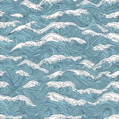 an ocean wave pattern with white waves on the blue sky and clouds in the background