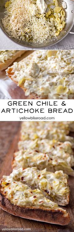 green chile and artichoke bread on a cutting board