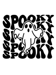 the word spooky spooky is written in black and white with an image of