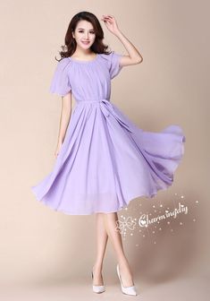 Chiffon Lavender Light Purple Short Sleeve Knee Skirt Party Dress Evening Wedding Lightweight Sundress Summer Holiday Beach Dress Bridesmaid Dress Skirt Detail Info: ❤ Color: Lavender More color choice: https://www.etsy.com/listing/213656440/chiffon-dress-color-card? Please note the color you want with your order. ❤ Material: Chiffon ❤The dress doesn't limit the chest size and waitst size, arm hole 45cm (if your upper arm circle circumference is more than 40cm, please not your size with order, w Modest Purple Dress, Pastel Purple Dress, Light Purple Bridesmaid Dresses, Purple Dress Outfits, Purple Dress Casual, Purple Dresses Formal, Purple Summer Dress, Light Purple Dress, Sundress Summer