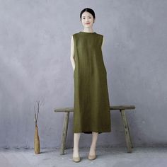 Comfortable, One of Kind. Summer Dresses online shop,|Casual|100% Linen|Mid-Calf|Sleeveless|Stand Collar|Button|Solid Color|Olive Green|M|L|XL|Summer|Hand Wash Sleeveless Khaki Spring Dresses, Sleeveless Khaki Dress For Spring, Khaki Sleeveless Dresses For Spring, Sleeveless Khaki Dresses For Spring, Olive Sleeveless Midi Dress, Casual Khaki Linen Dress, Sleeveless Linen Dress With Pockets For Work, Casual Linen Sleeveless Dress For Work, Casual Sleeveless Linen Dress For Work