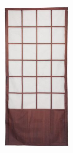 a brown and white wall hanging on the side of a building with an open window