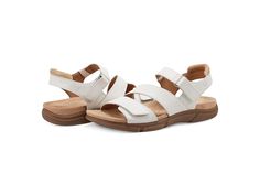 Casual T-strap Sandals With Adjustable Strap And Flat Heel, Casual Flat Footbed Sandals With Adjustable Straps, Open Toe Footbed Sandals With Ortholite Insole, White Casual Slingback Sandals With Leather Footbed, Comfortable Footbed Sandals With Adjustable Strap, Casual T-strap Sandals With Adjustable Straps For Spring, Casual Spring T-strap Sandals With Adjustable Straps, Leather Slingback Sandals With Arch Support For Vacation, Vacation Wedge Sandals With Adjustable Straps