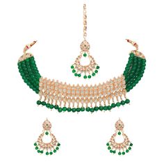 PRICES MAY VARY. Traditional gold-plated choker necklace set Embellished with intricate Kundan work and green beads Includes matching jhumka earrings and maang tikka Adjustable string closure for a comfortable fit Perfect for weddings, festivals, and special occasions High-quality craftsmanship and durable materials Enhance your traditional attire with this elegant Traditional Gold-Plated Kundan Choker Necklace Set, featuring intricate craftsmanship and adorned with striking green beads. This ex Kundan Choker Necklace, Kundan Work, Kundan Choker, Maang Tikka, Choker Necklace Set, Green Beads, Kundan Necklaces, Traditional Attire, Jhumka Earrings