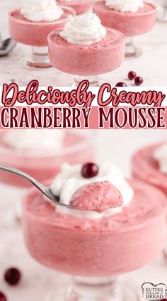 deliciously creamy cranberry mousse with whipped cream and cherries